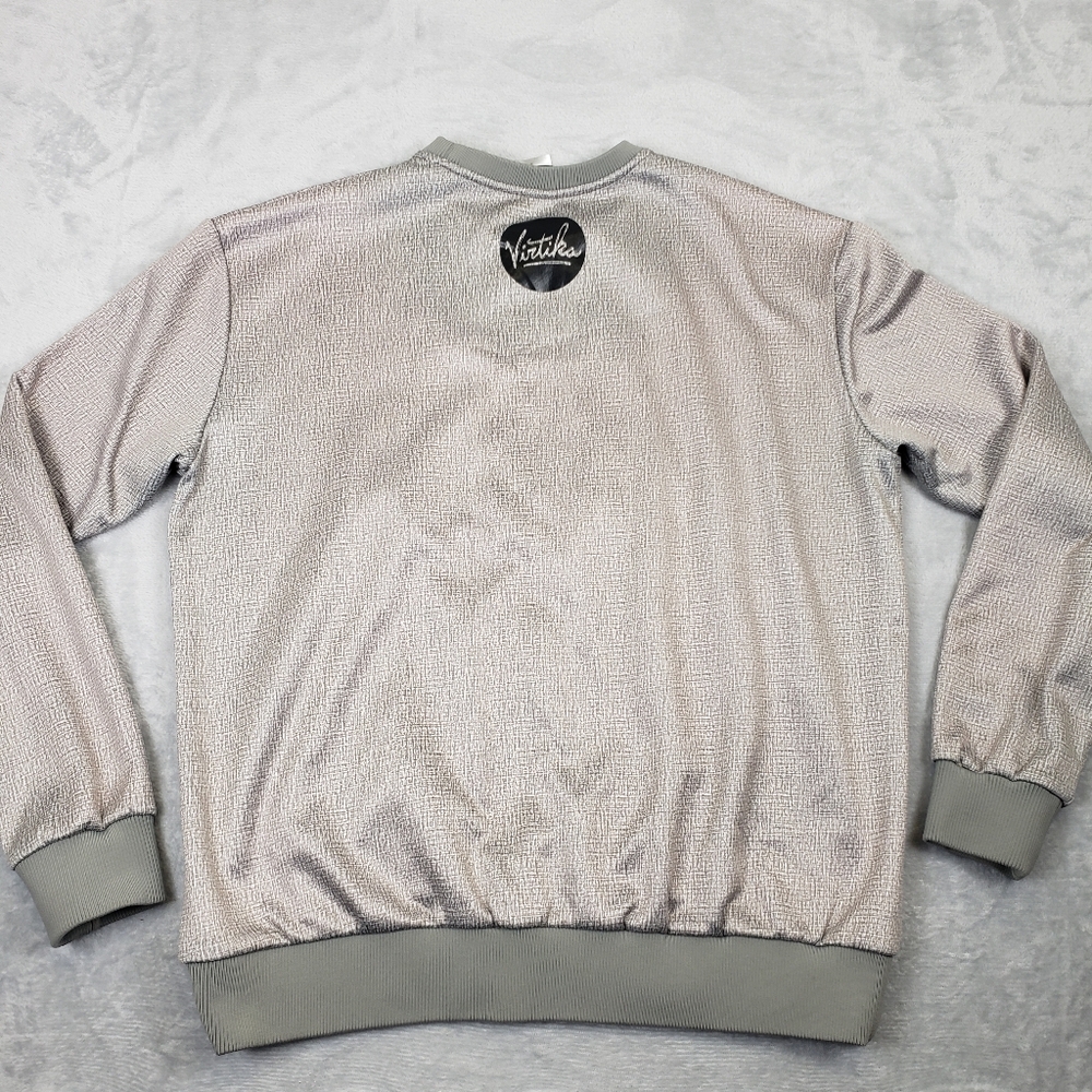 Virtika Silver Script Logo Snowboarding Ski Fleece Lined Crewneck Sweater Men L - Picture 11 of 12
